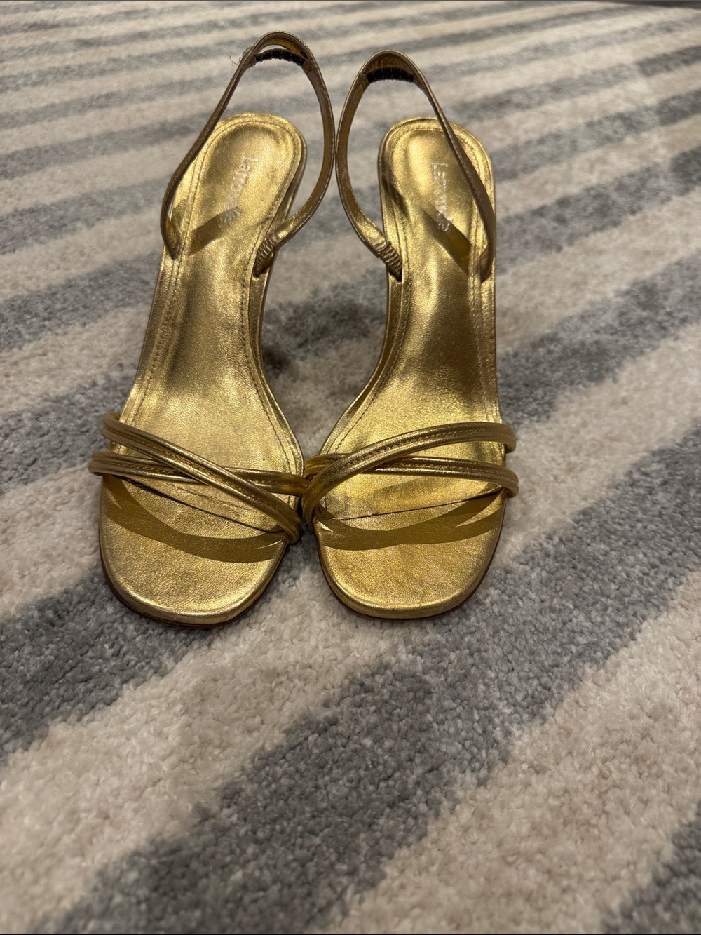 Larroude Metallic Gold Strappy Slingback Heels